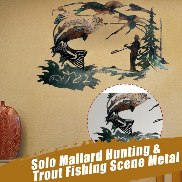 Teissuly Clearance HUNTING & TROUT FISHING SCENE METAL WALL ART(M, )  Teissuly WER202309090353