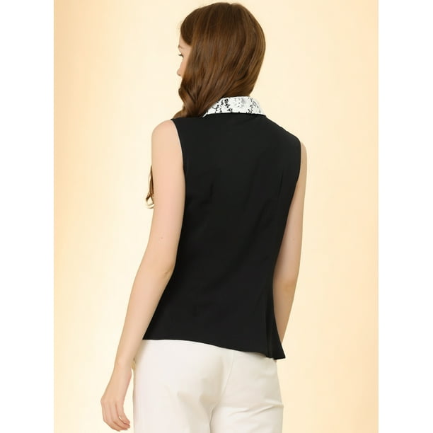 Allegra K - Camisas Con Botones Oficina Corbata De Mo?o Cuello Vuelto Camisa  Sin Mangas Para Mujer N Unique Bargains Camisa