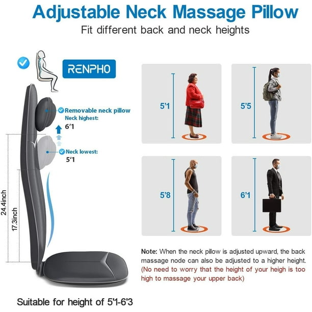Shiatsu Masajeador de cuello y espalda con calor, masajeadores para cuello  y espalda, almohada de masaje para la parte inferior de la espalda, cuello