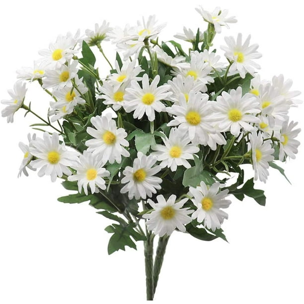 DongAi Flores artificiales, margaritas, 10 unidades, margaritas de seda,  resistentes a los rayos UV, sin mantenimiento, flores artificiales para