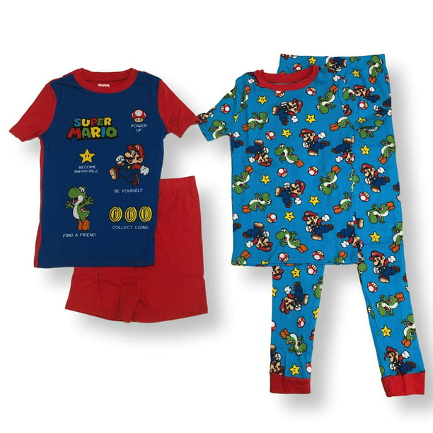 Pijama de algodón Mario para niños de 4 piezas de pijamas manga corta Super Mario para niño FamTogether Ropa de dormir | Walmart en línea