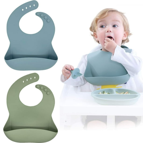 Juego de 3 baberos de silicona para bebés baberos de silicona impermeables  para la alimentación, bebé