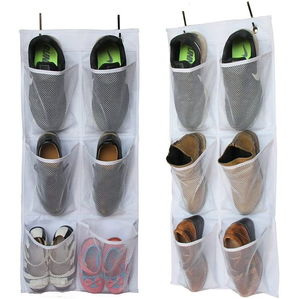 2 paquetes de organizador de zapatos estrecho sobre la puerta/pared,  pequeño zapatero colgante para armario con bolsillo de malla transparente  para baño, (blanco)