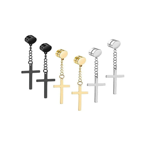 3 pairs of cross stainless steel personalized earrings without earrings magnetic ear clips male earrings