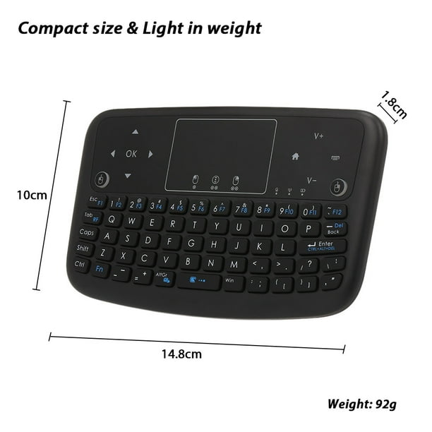 Mini teclado inalámbrico retroiluminado 2,4 GHz distancia de trabajo de 10  metros panel táctil inteligente para PC