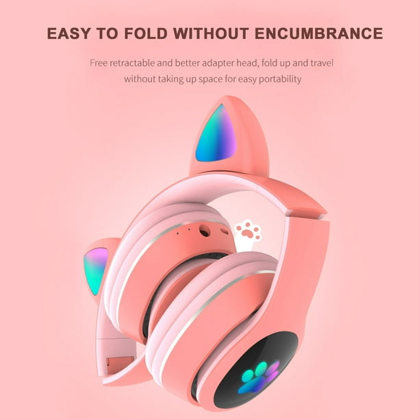 L400 - Auriculares Bluetooth con orejas de gato, auriculares para niños con  modos con cable e inalámbricos, auriculares inalámbricos sobre la oreja
