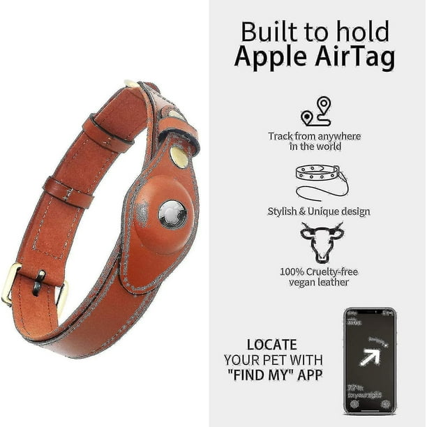 Airtag Dog Collar, Soporte ajustable de cuero natural de cuero
