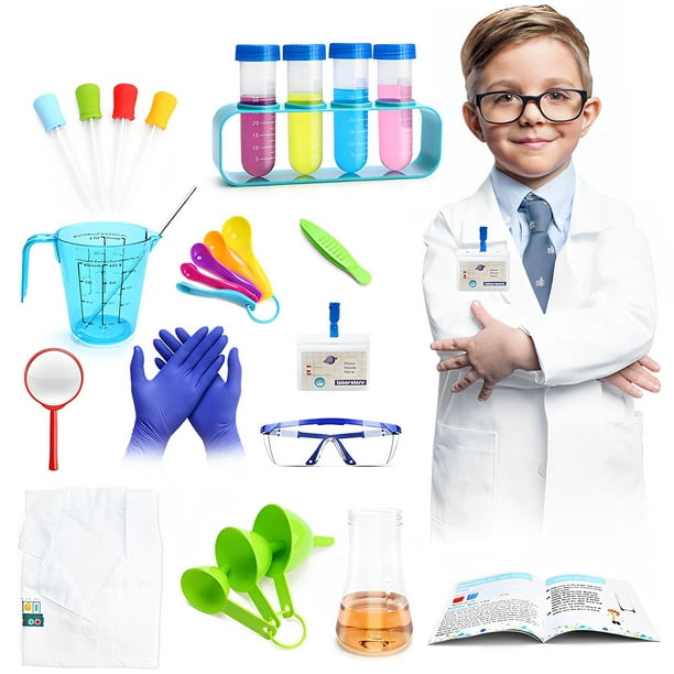28 piezas Kit de experimentos de ciencia para niños con bata de laboratorio  Kit de experimentos de ciencia hecho a mano DIY STEM Aprendizaje educativo  Herramientas científicas Disfraz de científico Ju