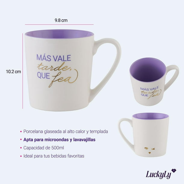 Taza para Café de 500ml con Frases Originales LuckyLy, Modelo Cafeína  blanco 500ml
