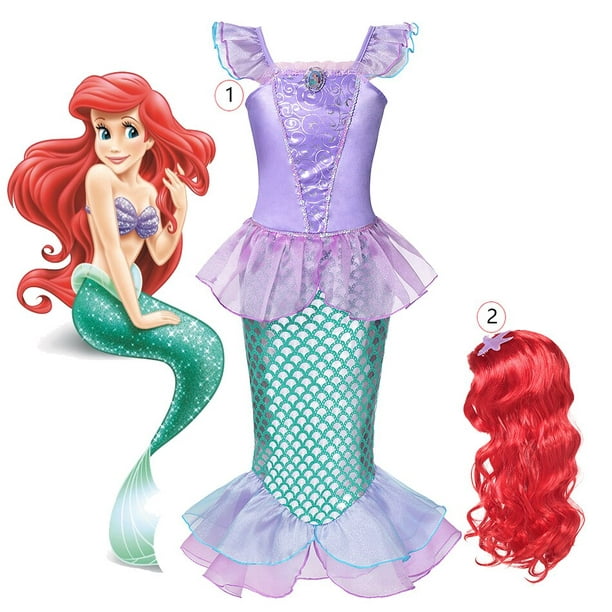 Disney-vestido de princesa Ariel para niñas, disfraz de sirena para fiestas  de Carnaval Fivean unisex