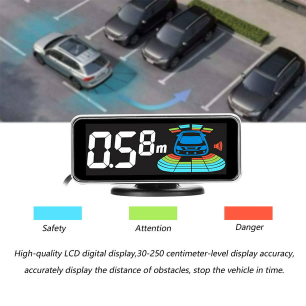 Sensor de aparcamiento para coche, sistema de radares de marcha atrás  trasera con 4 sensores de detección de distancia, luz LED, pantalla de  distancia, zumbador de advertencia - AliExpress