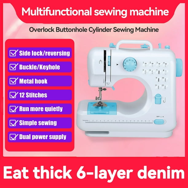 Mini máquina de coser para principiantes, máquina de coser portátil, 12  puntadas integradas, pequeña máquina de coser de doble hilo y máquina de