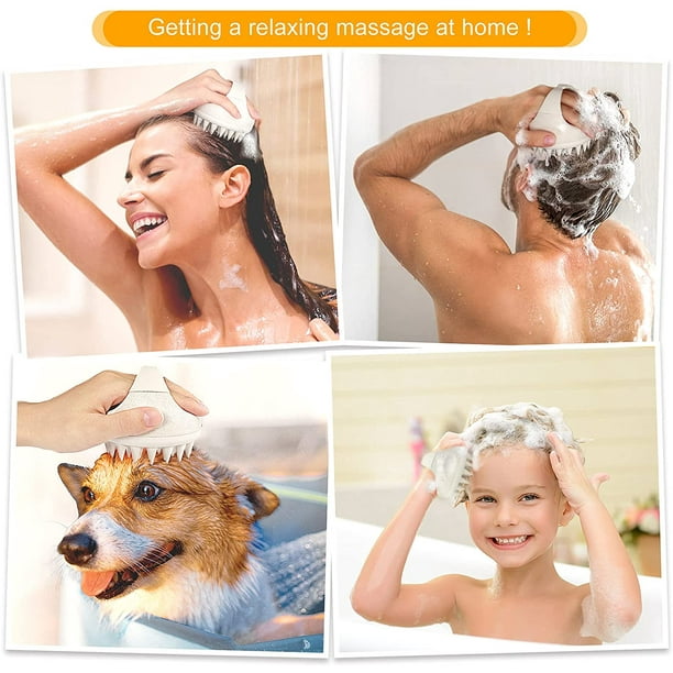 Cepillo masajeador del cuero cabelludo, cepillo de silicona para champú y  masaje de cabeza, para limpieza, exfoliación beige ER