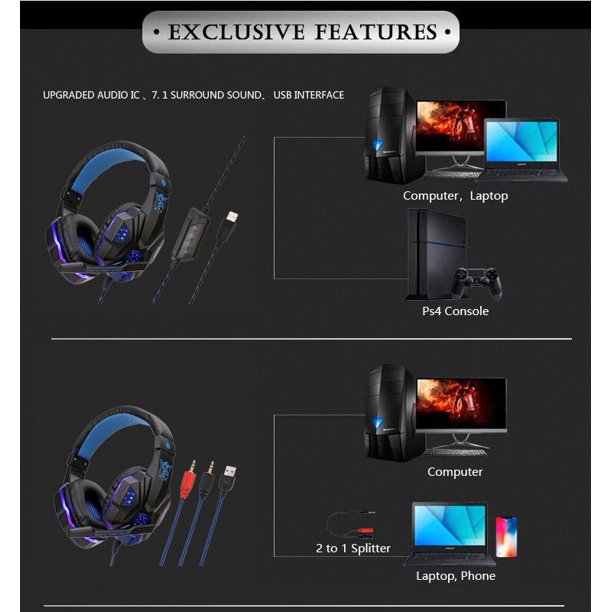 Auriculares para juegos PS4, auriculares Xbox con sonido envolvente 7.1,  auriculares para juegos con cancelación de ruido, micrófono flexible