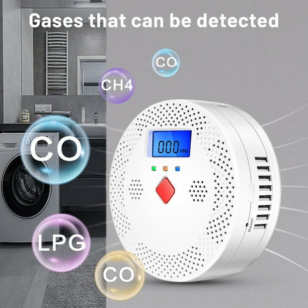Detector de monóxido de carbono, detector de alarma de monitor de gas CO,  sensor de CO con pantalla digital LED para el hogar, depósito, funciona con