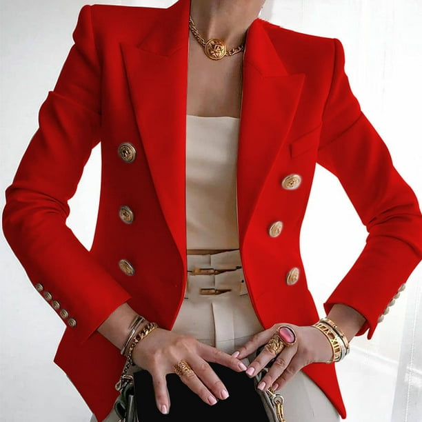 Chaquetas de traje clásico Chaqueta de negocios para mujer, elegante botón,  abrigo sólido para mujer, prendas de vestir de oficina, traje de trabajo,  abrigo para mujer,blazer moda（Rojo， XL)