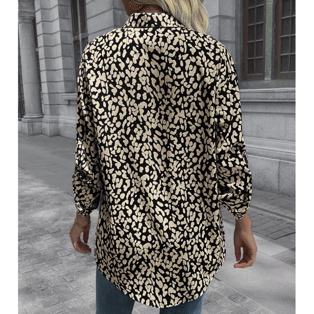 Blusa de Mujer Blusa de Mujer Poli ster Leopardo Camisa de Manga Larga para Mujer Camisa con Estampa NikouMX