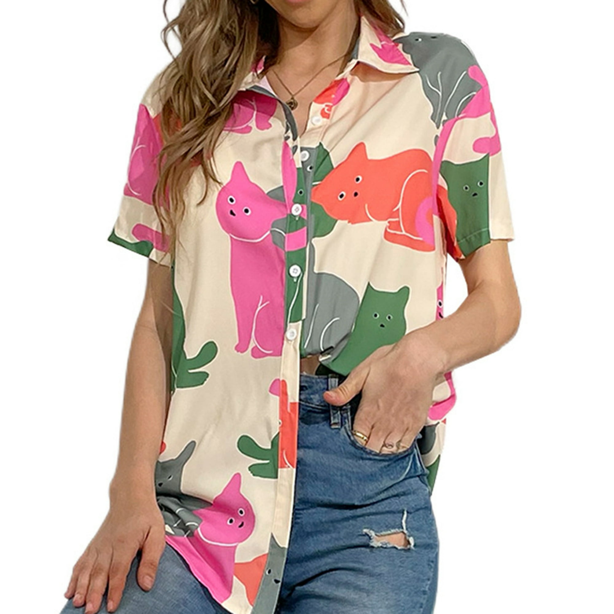 Camisas De Mujer Camiseta con botones de verano Blusa con estampado europeo  para mujer Ropa femenina Cgtredaw Para estrenar