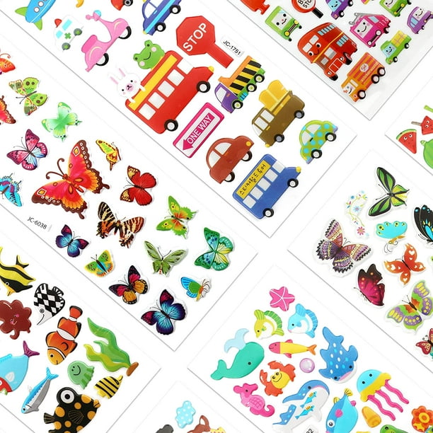 Pegatinas 3D para niños y niños pequeños Pegatinas esponjosas Paquetes  múltiples para álbumes de recortes de diarios de viñetas que incluyen  animales, números, frutas, peces, dinosaurios, autos y más JAMW Sencillez