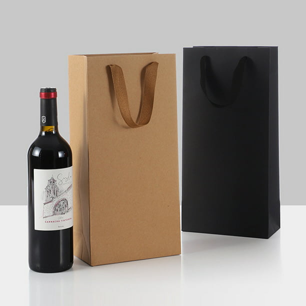 Bolsas de regalo para botella de vino marrón a granel, paquete de 10 bolsas  de regalo de papel kraft con asas de 4 x 4 x 14 pulgadas para alcohol de