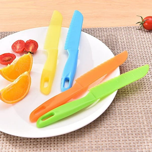  JOVITEC Juego de 8 cuchillos de cocina de plástico para niños,  cuchillos de nailon seguros para niños, para frutas, pan, pasteles,  ensaladas, cuchillos de lechuga (cuchillo cuadrado naranja) : Juguetes y