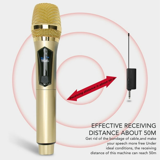 Micrófono inalámbrico, micrófono dinámico inalámbrico doble profesional  UHF, micrófono de mano, sistema de micrófono de emparejamiento de  frecuencia