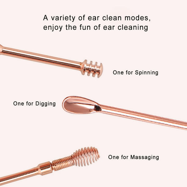 6pcs / set Kits de limpieza de oídos Cureta removedora de cera de acero  inoxidable TFixol Natural