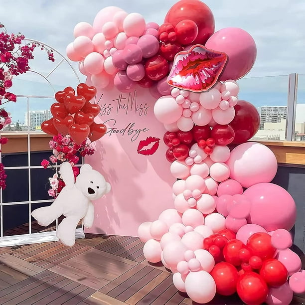 Kit de arco de guirnalda de globos rojos y rosados, globos rojos rosados  ​​retro de macarrón y globos de labios de corazón para San Valentín, día de  la madre, despedida de soltera