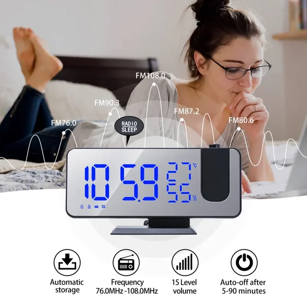 El más nuevo reloj despertador con proyector 2023 para el techo del  dormitorio, radio reloj digital de proyección con alarmas duales, 4  atenuadores, alarma fuerte LED con espejo grande de 7