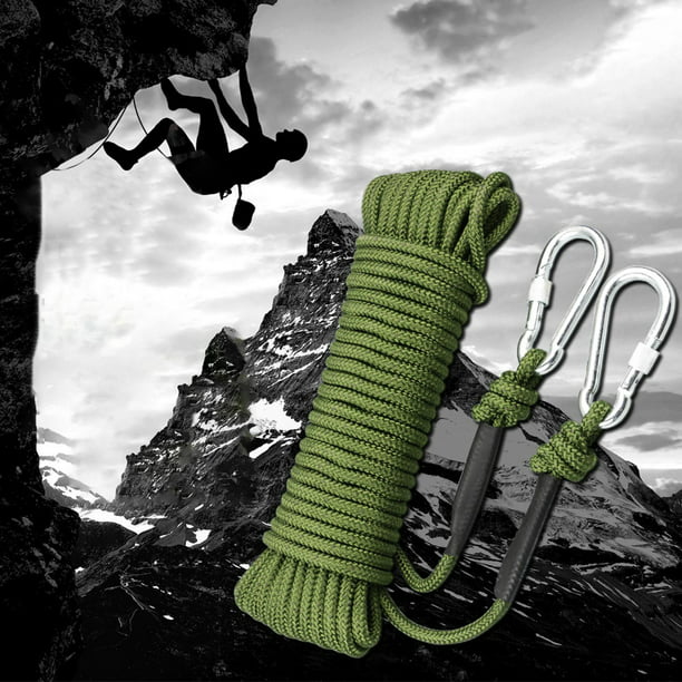 Cuerda de escalada estática para exteriores, cuerda de escalada en roca,  cuerda de rappel para escalada de árboles, cuerda de nailon de Escape con 2  ganchos de acero, 10mm