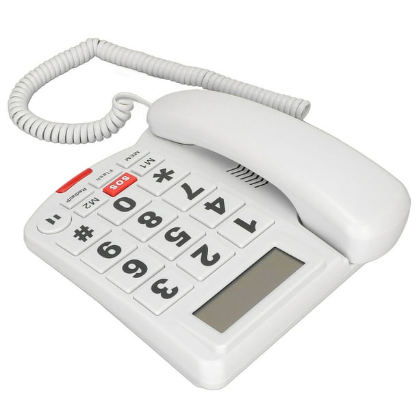 Teléfono de botón grande para personas mayores, teléfono con cable TelPal  Teléfono fijo, teléfono con cable manos libres con un solo toque SOS