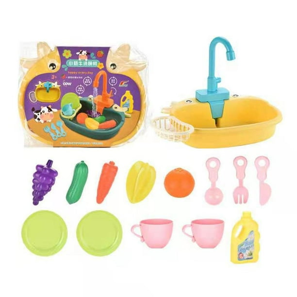  Juguetes para fregadero de cocina, juego de agua, estufa de  cocina, juego con agua corriente, juegos de cocina con platos de juego,  accesorios para niños pequeños, color rosa : Juguetes y