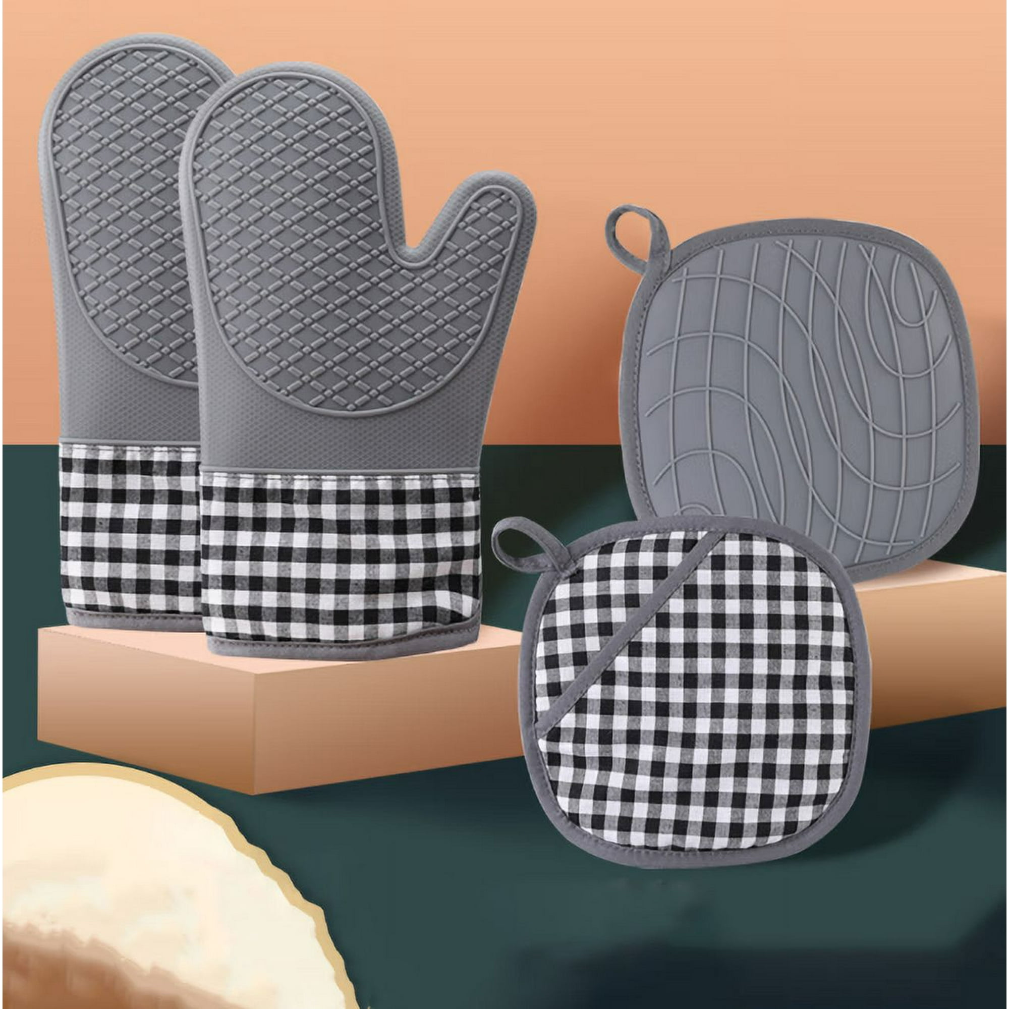 Juego Set X 2 Guante Manopla De Cocina Silicona Hasta 250º C