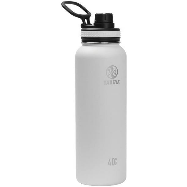 Thermoflask - Botella de agua de acero inoxidable con aislamiento al vacío,  pared doble y dos tapas, 40 onzas, blanco