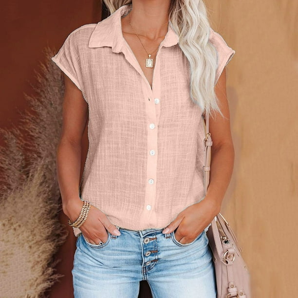 Blusa de lino de algodón, camisa informal de manga corta para verano, Tops  para Mujer, Blusa holgada, blusas de Mujer a la…