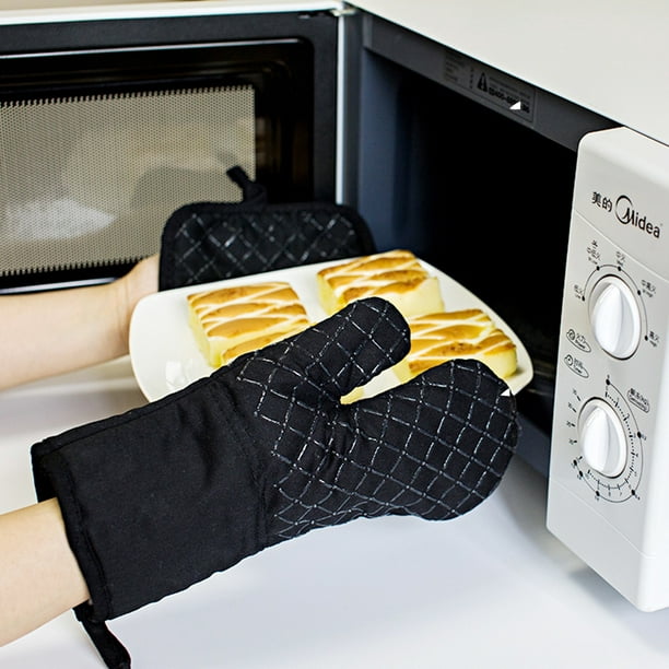 Juego de 4 guantes de horno resistentes al calor y agarraderas para ollas,  manoplas de silicona para horno, antideslizantes de doble cara, agarraderas  de cocina impermeables para asar a la parrilla y
