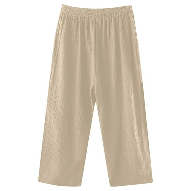 Pantalones Anchos Pantalones de pierna ancha para mujer Pantalones casuales  de cintura alta de algod Cgtredaw para Mujer Caqui T M