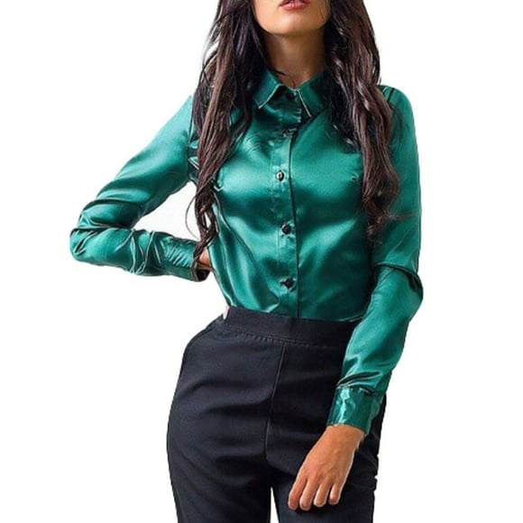 gibobby blusas de manga larga para mujer camisa tops botón de blusa casual mujer blusa de manga larga para mujerverde s