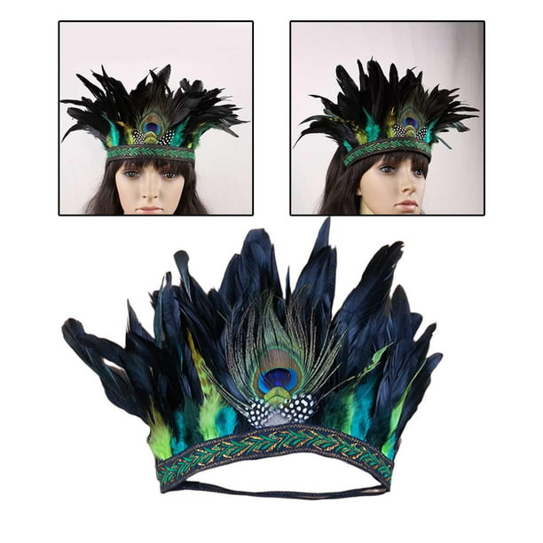 Diadema de plumas india corona de plumas para carnaval, tocado de  Halloween, disfraz de cosplay