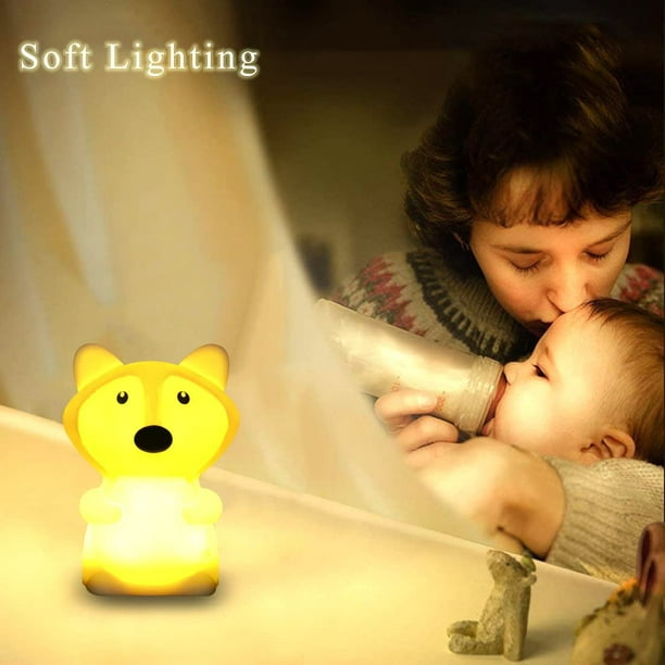 WHA&DARREN Luz nocturna de zorro grande para niños, bonita luz nocturna de  bebé, lámpara de noche de silicona, luces LED para dormir, luz de