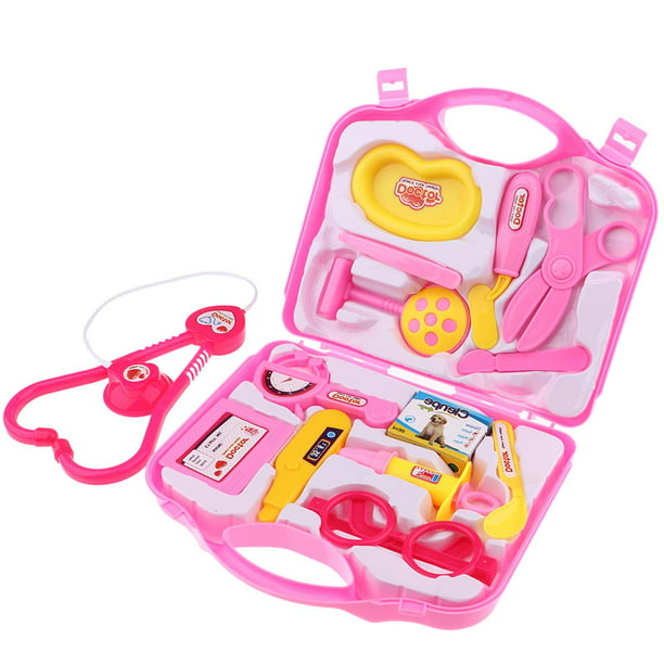 Kit médico de juego de simulación de 7 piezas para niñas con estetoscopio,  contenedor de almacenamiento, niñas de 3 a 8 años, color rosa