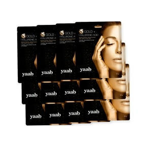 Yaab - Pack 12 Mascarillas Faciales: 24K Gold y ácido hialurónico