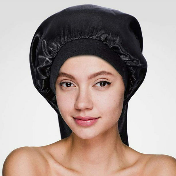 Gorro de satén para dormir, paquete de 4 gorros grandes de seda para  mujeres negras con banda elástica suave para el cuidado del cabello