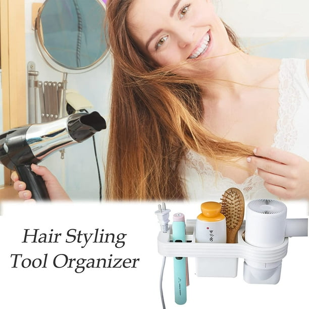 Soporte para secador de pelo 3 en 1, organizador de herramientas para el  cabello, soporte para secadora de pelo, montaje en pared, baño, dormitorio