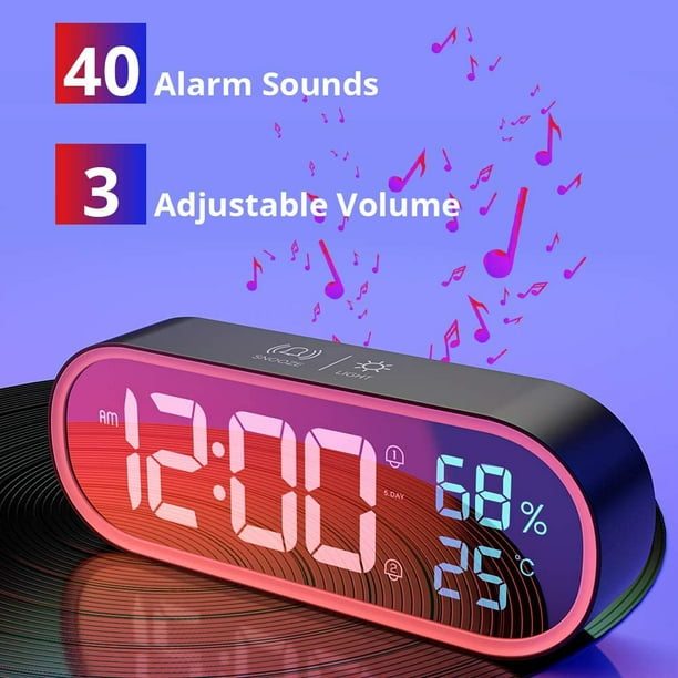 Reloj despertador Digital con espejo, con temperatura y humedad, 3