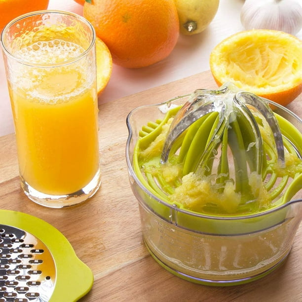 Exprimidor de naranja limón fácil de usar: el exprimidor manual  multifunción de cítricos viene con rallador y taza medidora integrada de 16  onzas