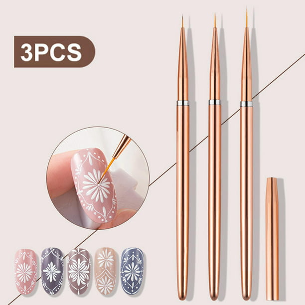 3 pinceles para delineador de uñas, 7mm/9mm/11mm pintura líneas alargadas  detalles de de bolígrafos de dibujo de Yinane Pinceles para uñas