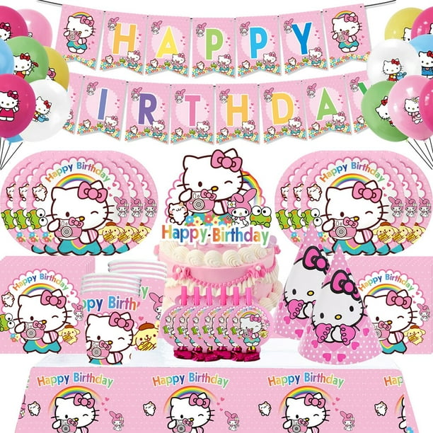 Sanrio Hello Kitty Cartoon Fiesta de cumpleaños infantil Decoración Kt Cat  Plato de papel desechable Mantel Vajilla Set Suministros de fiesta
