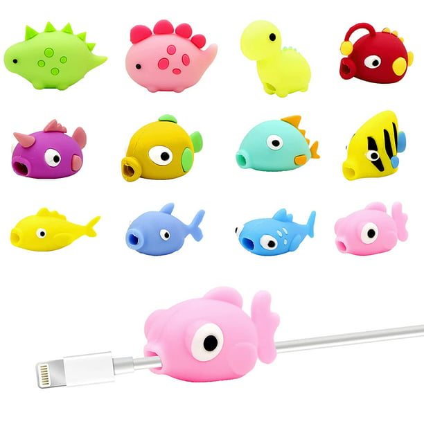 12PCS Protectores de cable lindo Protector de cargador de animales USB para  iPhone iPad Cargador, Mordedura de cable de pez dinosaurio, Sincero Hogar