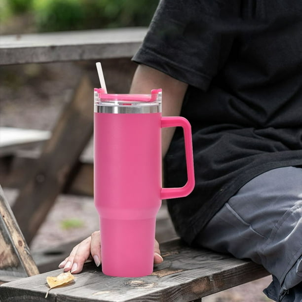 Termo Taza de paja de café de acero inoxidable portátil de 40 oz para viajes  al aire libre (rosa roja) Sywqhk Libre de BPA